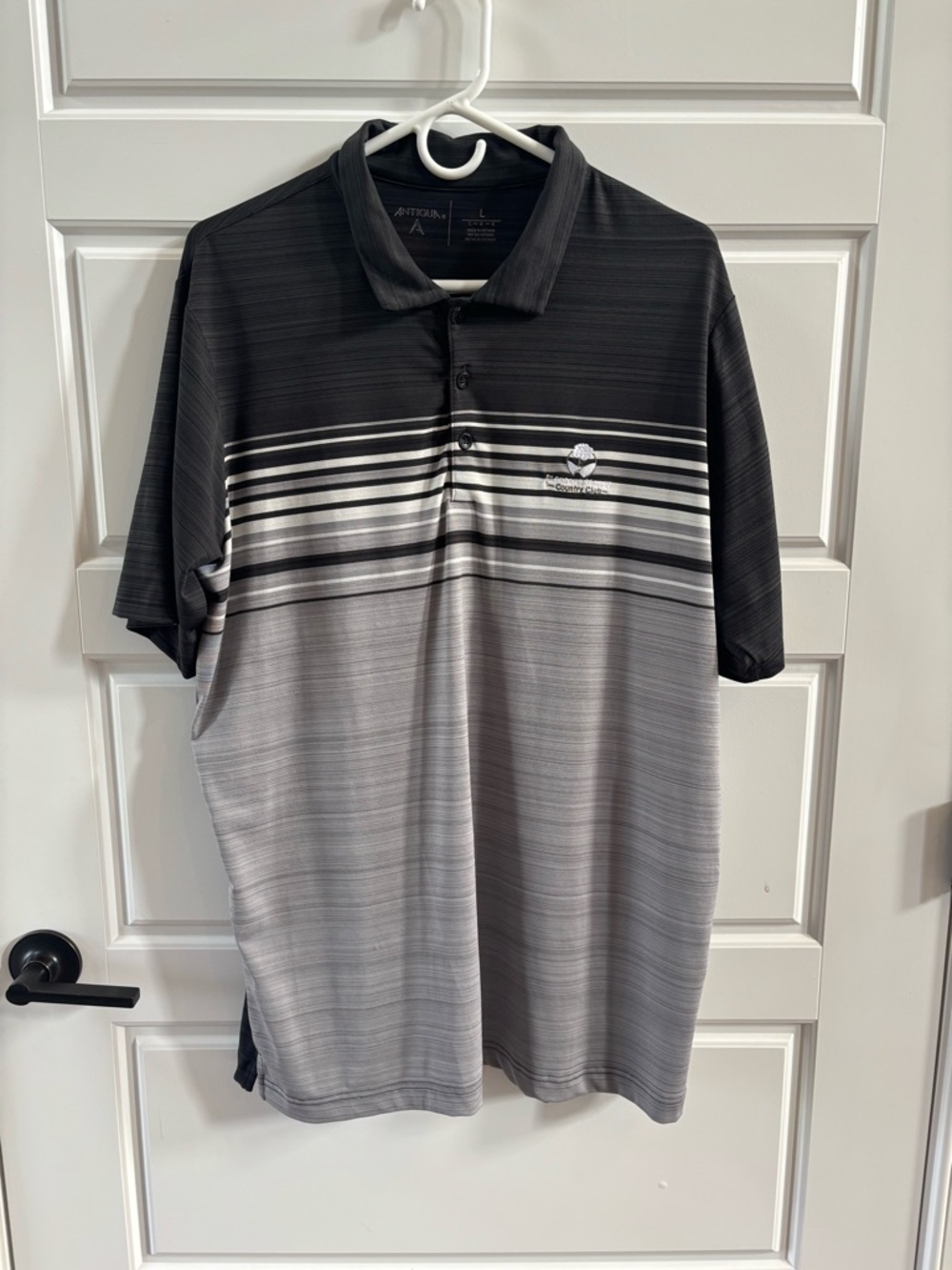 Antigua Men's Black and Gray Striped Golf Polo